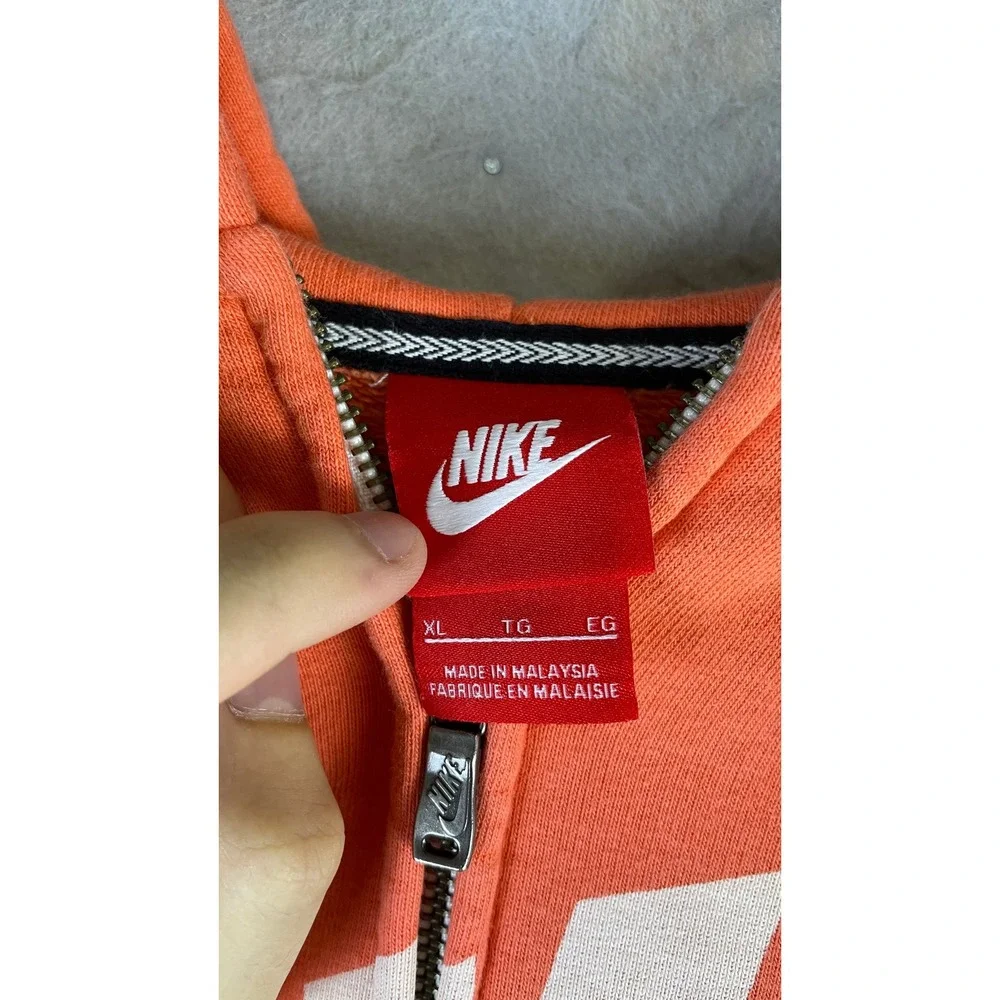 Nike Full Zip Hoodie Mens XL Orange Excellent Oversized Graphic Logo Sweatshirt